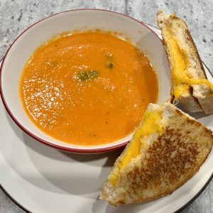 This soup is fresh, comforting and perfectly pairs with a grilled cheese sandwich.